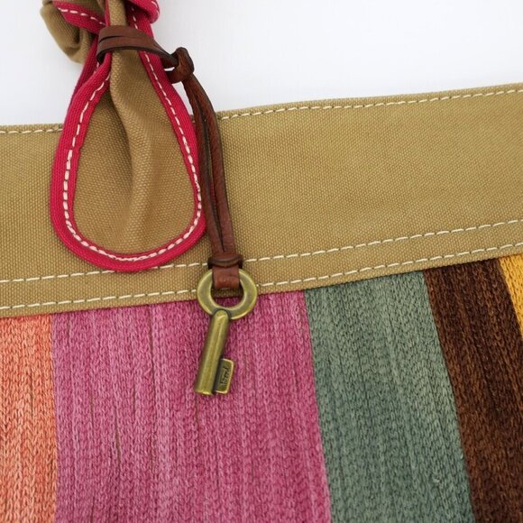 Fossil Multicolor Striped Purse Canvas Large Shoulder Bag - Picture 3 of 4